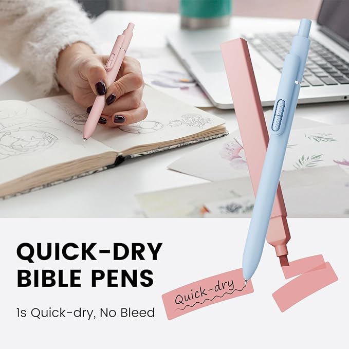 JIMMIDDA- 12 Pack Gel Pens, 0.7mm Black Ink Fine Point Smooth Writing with Aesthetic Highlighters, Quick-dry Long-lasting Pens Set for Journaling School Office Supplies(6 Pens + 6 Highlighters)