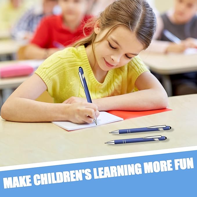 12 Pcs Blue Ink Ballpoint Pen with Stylus Tip, 1.0 mm Metal Pen Stylus Pen for Touch Screens, 2 in 1 Thank You Pen Gift for Friends, Colleagues, Coworker, Office, Family(Blue Black)