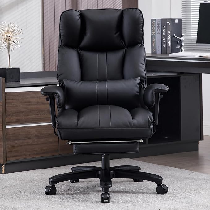 Big and Tall Office Chair 500lbs Wide Seat Executive Office Desk Chair High-Back Office Task Chair with Foot Rest, Ergonomic Lumbar Support Computer Office Chairs for Heavy People(Black)
