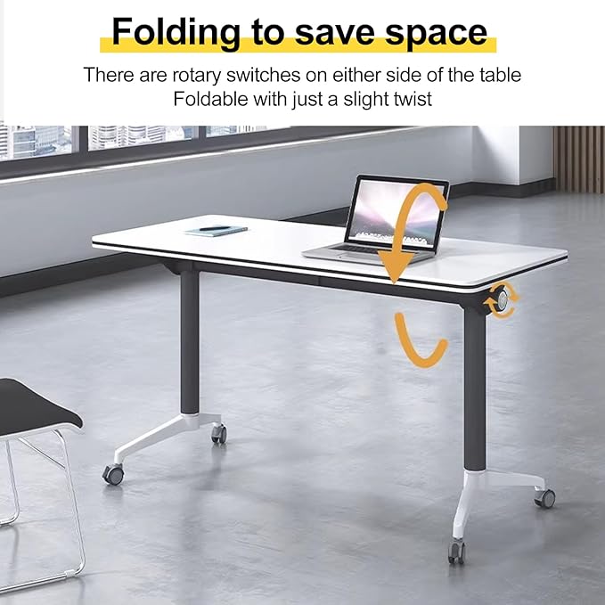 Conference Room Table with Flip-Top Design for Dynamic Meetings, Business Table Computer Desk with Heavy-Duty Frame,Foldable Seminar Meeting Tables for Home Office (2, E, 55.1IN)