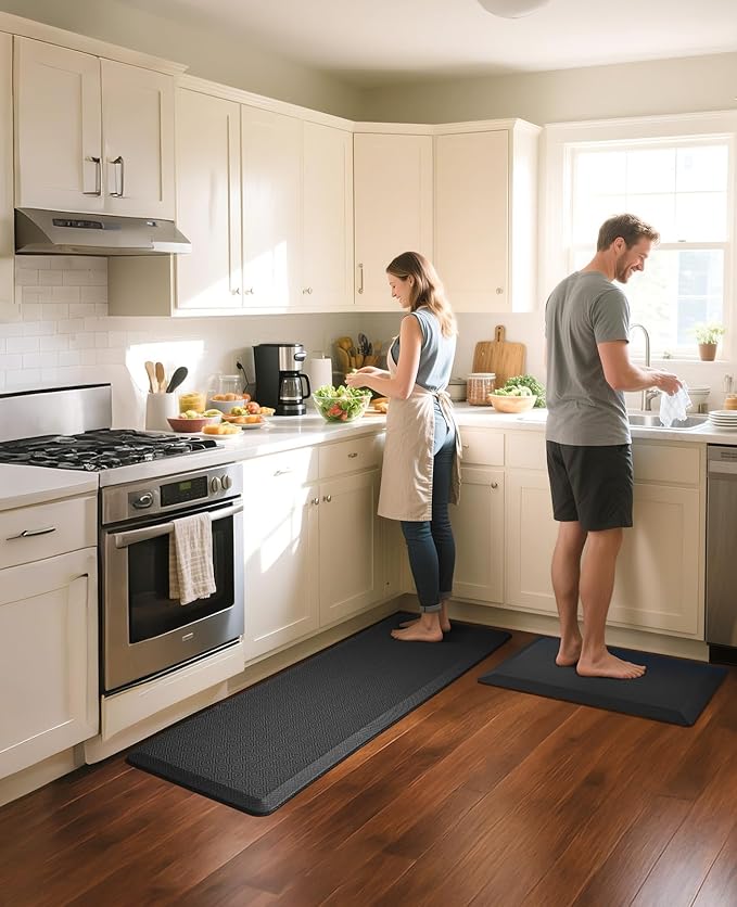 Ophanie Kitchen Mats for Floor, 3/4 Inch Thick Kitchen Rugs, Anti Fatigue Standing Cushioned Mat, Waterproof,Comfort Ergonomic Mat for Office, Home, Sink, 24'' x 70'' Black Non-Slip Bottom