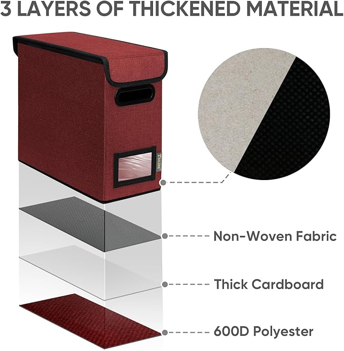 BALEINE File Organizer Box with Lid, Collapsible File Folder Organizer with Plastic Slide, Hanging File Folder Box for Office Document Storage (1 Pack, Red, S)