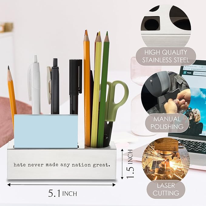 Hate Never Made Great, Racial Equality Anti Racism Pen Holder, Human Rights, Social Activist Gifts Desk Decor Stainless Steel Pencil Holders WCC62
