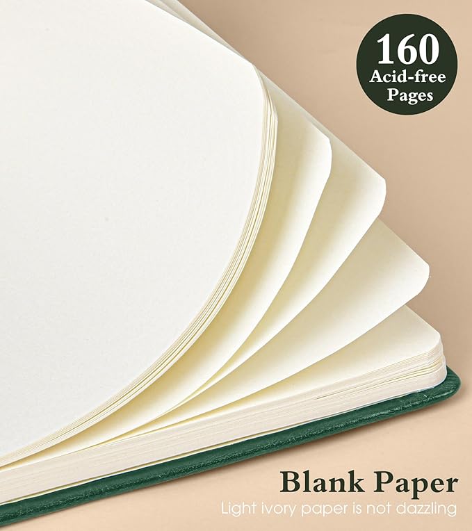 Blank Journal Notebook for Women Men,160 Pages,Inner Pocket,A5 Hardcover Sketchbook for Drawing, Sketch book, Unlined Notebooks for School,Work,Travel Journals for Writing 5.8"x8.5" (Green)