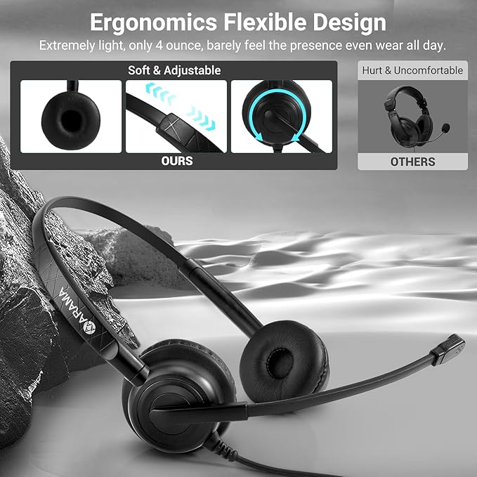 Arama Headset with Microphone for Pc, USB Headset with Noise Canceling Microphone for Laptop, Wired Computer Headset with Mute for Home Office Online Class Skype Zoom Meetings (USBA+USBC, Black)