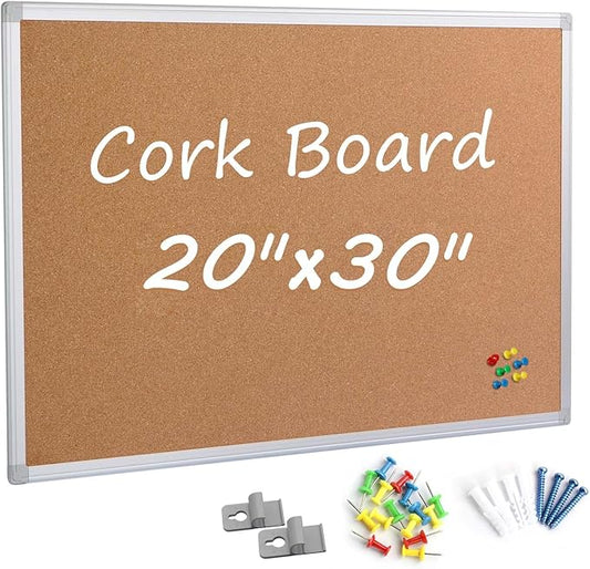 Board2by Cork Board Bulletin Board 20 x 30 Inches, Silver Aluminium Framed Corkboard, Office Board for Wall Cork, Large Wall Mounted Notice Pin Board