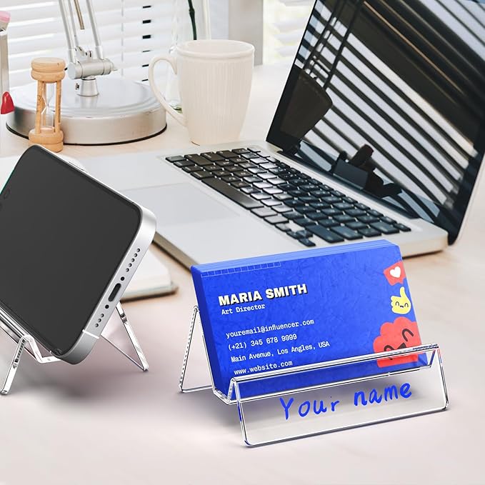 Acrylic Business Card Holder for Desk & Counter, Business Card Holder Display, Clear Business Card Stand, Business Cards Holder Stand, Desktop Plastic Name Card Organizer, 3 Pack
