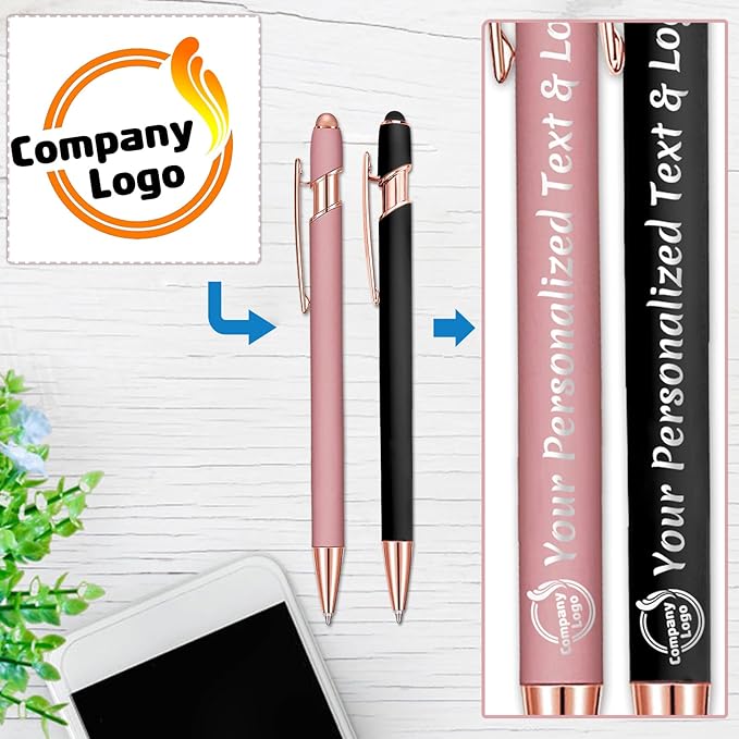 STREADVE Personalized Custom Pens 30 Engraved Writing Pen with Name Logo, Customized Promotional Items Stylus Pen Gifts for Women Realtor Quinceañera Wedding Business, Pink