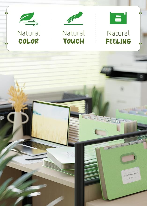 Accordion File Organizer, 12 Pockets Wheat Straw Expanding File Folders, Upright & Open Top, Monthly Bill Receipt Organizer, 100% BPA Free, Return to Nature, Healthy Living, Letter/A4 Size-Mint Green