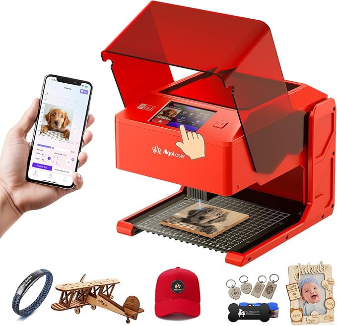 AlgoLaser 5W Laser Engraver Machine: Portable & Smart with 3.5" Touch Screen, Hand Drawing/Wireless/SD Card/Offline Engraving, AlgoOS 2.0 Self Developed System for Wood, Acrylic, Leather