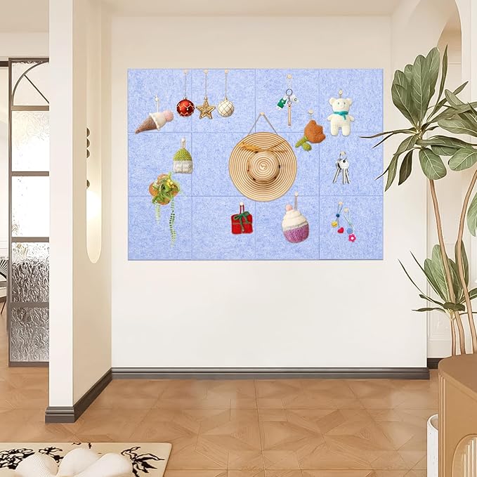 Large Cork Board Alternative, 12 Pack Felt Board with Safe Removable Adhesive Tabs Felt Wall Tiles, Large Cork Boards for Walls, Cork Board for Home Office, Pin Boards for Walls, Light Blue