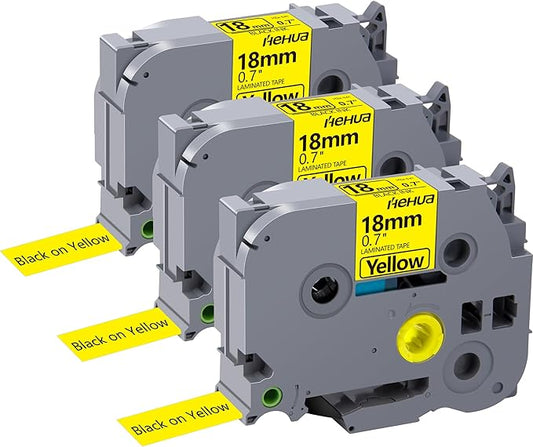Hehua Tape Tze Tz 18mm 0.7 Laminated Yellow Compatible for Brother P-Touch TZe-641 TZe641 TZ641 TZ641 Tape for Ptouch PT D400 D600 D610 P710bt, 3/4'' x 26.2ft Black on Yellow, 3 Pack