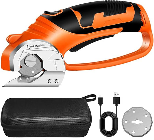 Cordless Electric Scissors,4V Rechargeable Cardboard Box Cutter Heavy Duty Fabric Scissor with Safety Lock & LED Light,Power Rotary Cutter for Leather Carpet Plastic Cutting,Sewing,Crafting