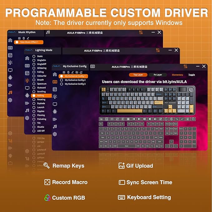 AULA F108 PRO - Wireless Mechanical Keyboard with Screen&Knob,Hot Swappable Gaming Keyboard with 8000mAh Battery,Pre-lubed Switches,RGB Backlit,PBT Keycaps Creamy Sounding Computer Keyboards,104 Keys