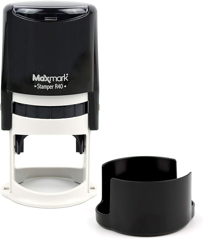 MaxMark Round Notary Stamp for State of Arkansas- Self Inking Stamp - Top Brand Unit with Bottom Locking Cover for Longer Lasting Stamp - 5 Year Warranty