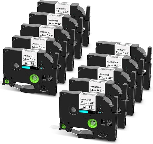 Label Maker Refill for PT-2040 D410 D400 1880 1290 H103w H110bp Compatible with Brother P touch Label Tape TZe-231 TZe231 TZ 12mm 0.47 Inch Laminated Black on White Ptouch Edge Tape 1/2"x 26.2', 10PK