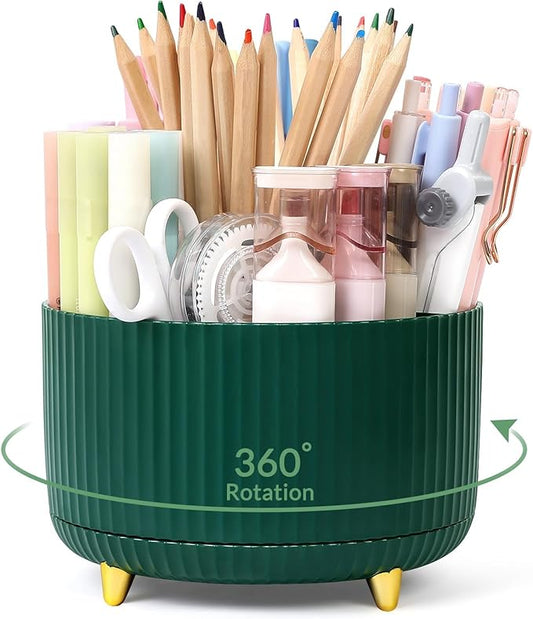 SKYDUE 360 Degree Rotating Desk Organizer, Dual-Purpose Pencil Pen Holder for Desk, Rotating Desk Pen Organizer with 5 Slots, Art Supplies, Pencil Cup for Office, School, Home