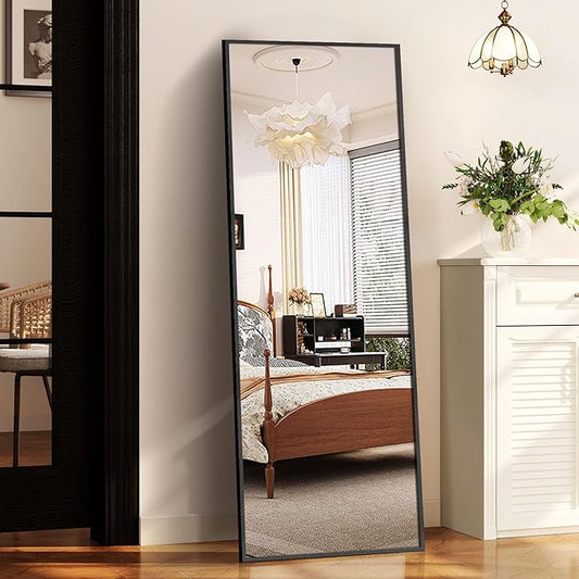58"x18" Full Length Mirror Rectangle Body Dressing Floor Standing Mirrors for Bedroom & Cloakroom, Black