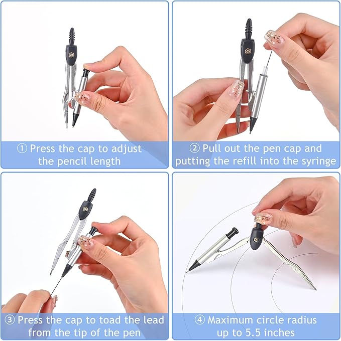 6 Pcs Metal Geometry Set, Math Geometry Kit, Metal Ruler Set and Compass Geometry Tool, Rulers Protractor and Compass Set for Student School and Drawings Supplies (Red)