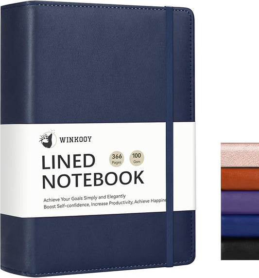 Lined Journal Notebook, 366 Pages, 100Gsm Leather Hardcover Journals for Writing Thick A5 College Ruled Classic Notebook with Pen Loop, Daily Journal for Women Men Travel Business Work Office