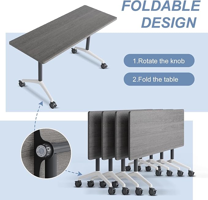 Folding Conference Table, Mobile Training Table for Office Conference, Modern Modular Rectangular Work Desk Meeting Seminar Work Tables with Caster Wheels, Large Breakroom Tables (4Pack L47.2in)