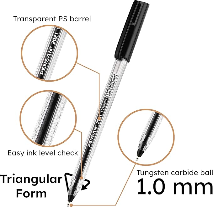 Black Ballpoint Pens,1.0 mm Medium Point, Black Pens, Ergonomic Triangle Grip, Smooth Writing, 300-Count Pack of Bulk Pens