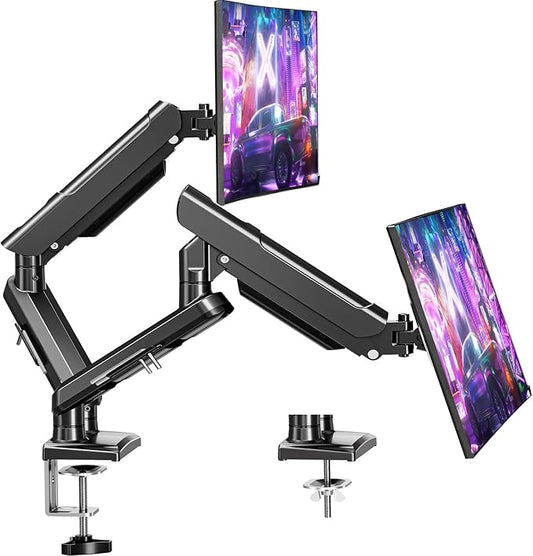 Dual Monitor Mount for 32 27 24 22inch Screens, Gas Spring Monitor Stand for 2 Monitor, Full Adjustable Monitors Desk Mount with C-Clamp＆Grommet Base, Each Arm Holds 4.4-22 lbs, Freelift Pro Black