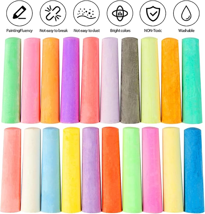 180PCS Sidewalk Chalks Set in 20 Colors, Non-Toxic, Washable Jumbo Outdoor Chalk for Kids, Pavement Chalk