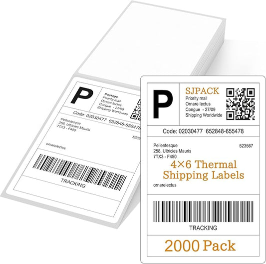 4" x 6" Thermal Labels, 2000 Fanfold Labels, Direct Thermal Shipping Label Compatible with Nelko, Rollo, Zebra, Brother, Orgbro, Munbyn, Jadens Shipping Label Printer, Commercial Grade