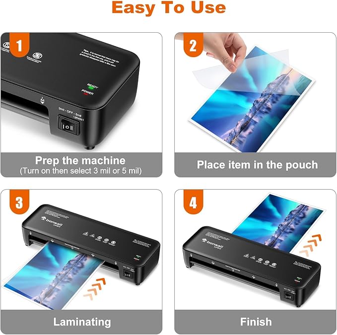 Bonsaii Laminator, 9 Inch Thermal Laminator Machine with Never Jam Technology for Doc/Posters/Photo, Personal Laminating Machine Simple Convenient for Home, Office and School Black