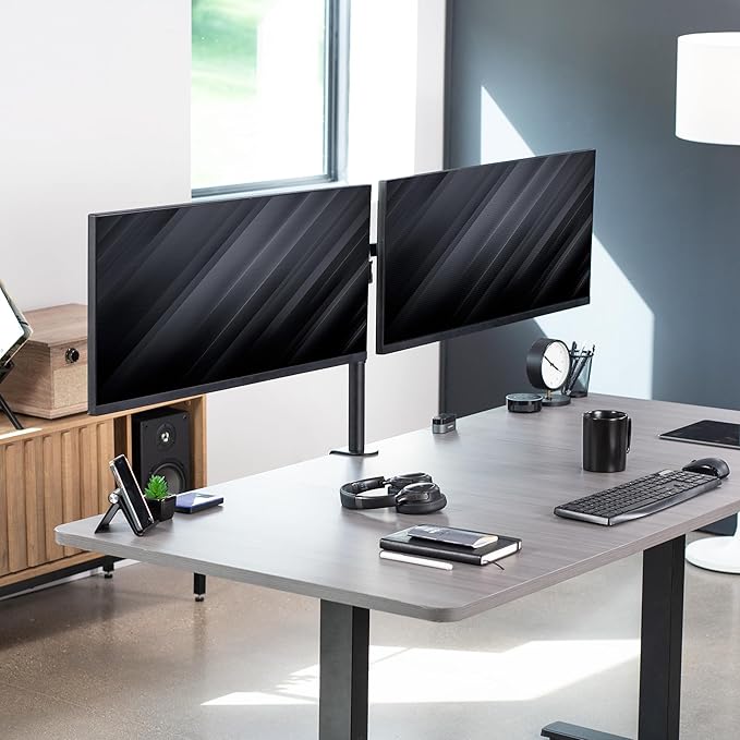 VIVO Dual Ultrawide Monitor Desk Mount, Heavy Duty Fully Adjustable Steel Stand, Holds 2 Computer Screens up to 38 inches and Max 10kg Each, Black, STAND-V038