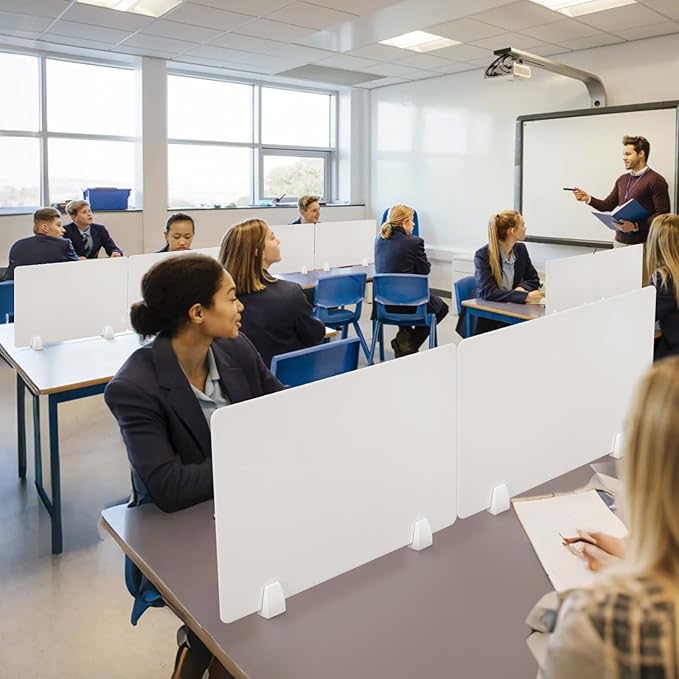 4PCS Desk Divider Office Partitions 23.6''x15.8'' Freestanding Desk Privacy Panel Protective Acrylic Partitions with Clips for Office School Call Center-Noise and Visual Guard