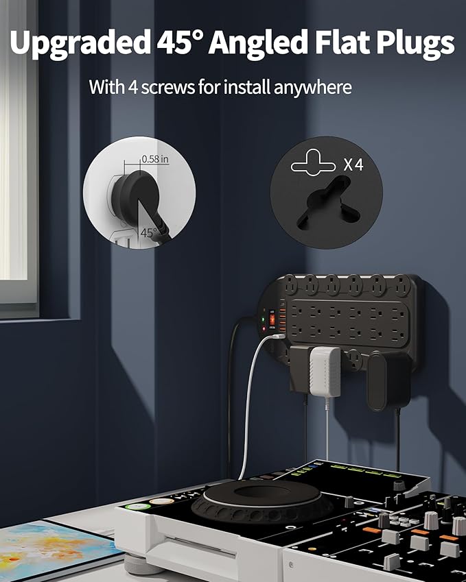 20 Ft Power Strip Surge Protector (3,400 Joules), DEPOW 24 AC Multiple Outlets (1875W/15A) with 6 USBs (2 USB-C Ports), ETL Listed, Flat Plug Heavy Duty Long Extension Cord for Home, Office, Black