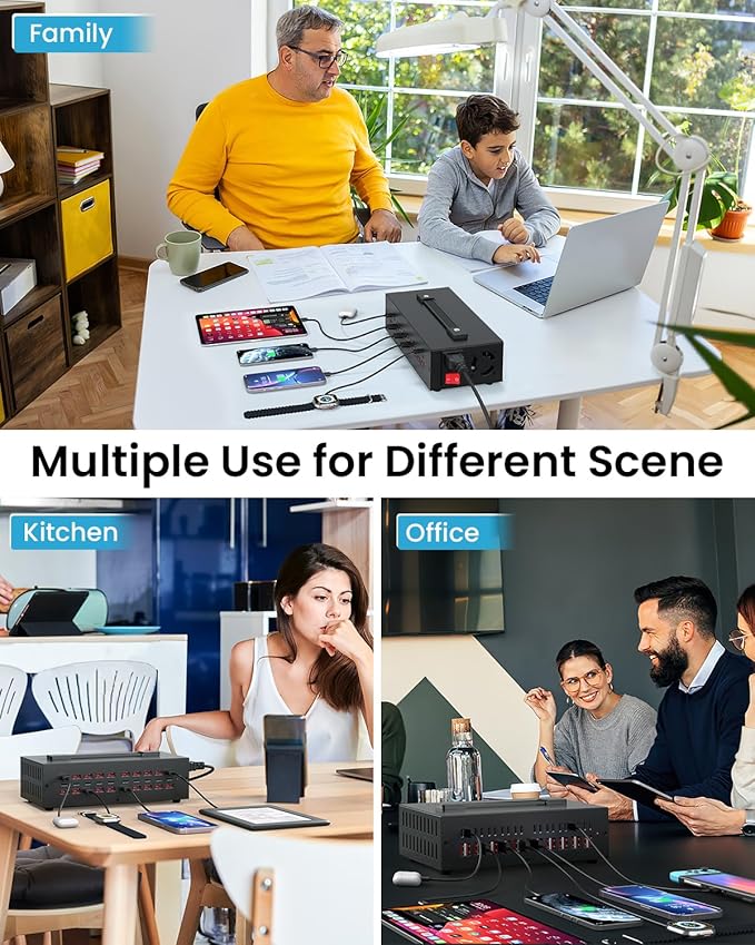 200W USB~c Charging Station, 20 Port (10 USB A & 10 USB~C Port) USB Charger Block, Fast Charging Station for Multiple Devices, Desktop Charger Compatible for iPhone, iPad, Tablets