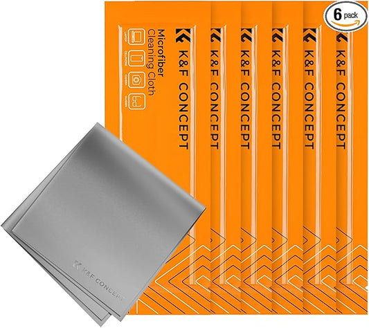 K&F Concept 6 Pack Microfiber Cleaning Cloths - Lens Cleaning Cloth for Cleaning Camera Lenses, Glasses, Screens, Cameras, Eyeglasses, LCD TV Screens, Tablets Washable