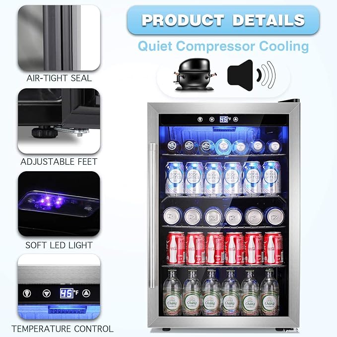 Antarctic Star Beverage Refrigerator Cooler - 145 Can Mini Fridge Glass Door for Soda Beer or Wine, Clear Front Door for Home Office or Bar, 4.4Cu.Ft