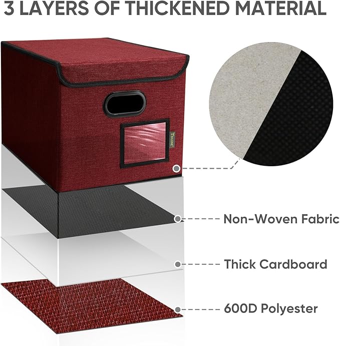 BALEINE File Organizer Box with Lid, Collapsible File Folder Organizer with Plastic Slide, Hanging File Folder Box for Office Document Storage (1 Pack, Red)