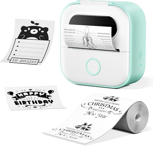 Sticker Printer Y02C, Portable Mini Sticker Maker Y02C, Mini Printer Sticker Machine with 1 Roll Paper, Bluetooth Thermal Portable Inkless Receipt Machine for Learning, Note, Photos, Journal