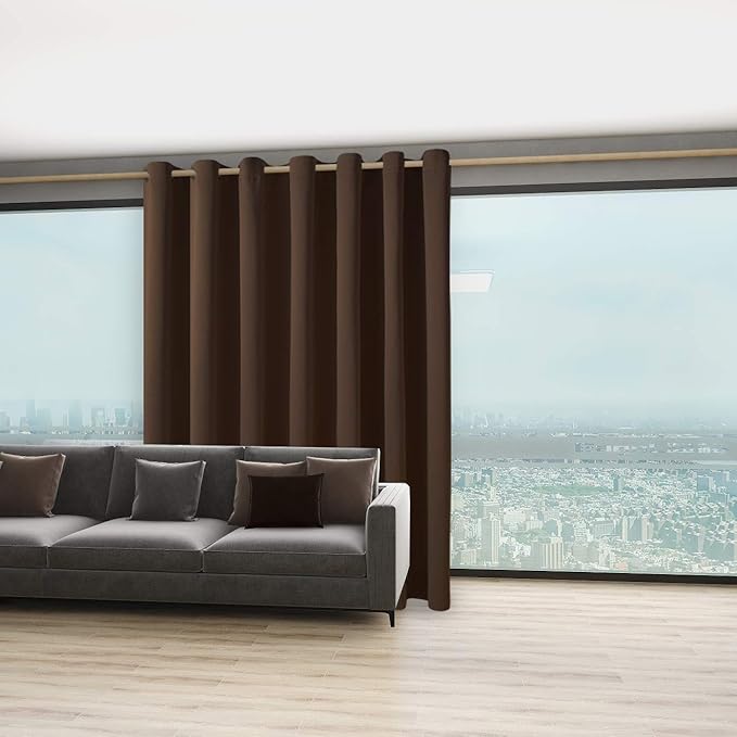 BONZER Extra Wide Room Divider Curtain Screen Partitions Total Privacy Wall Noise Reducing Blackout Curtains for Living Room, 96L x 150W Inch (8L x 12.5W ft), 1 Panel, Chocolate