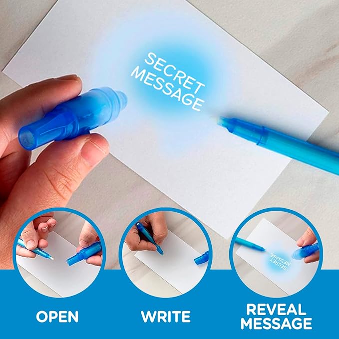 Personalized Invisible Disappearing Ink Pen Marker Pack, Custom Secret Spy Message Writer with UV Light, Fun for Kids Party Favors Gifts and Stock Stuffers, 24 Pack, Assorted