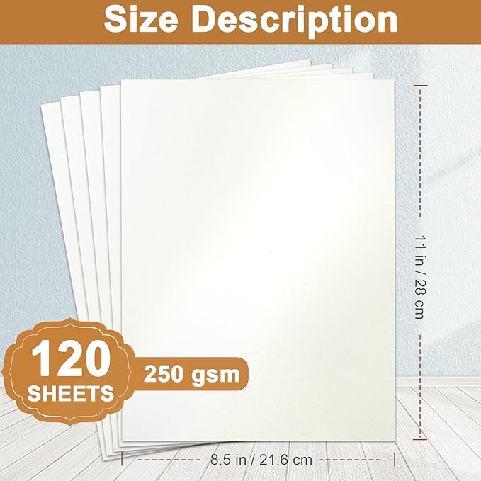 120 Sheets Cream Shimmer Cardstock 8.5 x 11 Off White Paper, 250gsm/92lb Premium Glossy Paper Card Stock for DIY Cards Making, Wedding Invitations, Anniversaries, Business Cards, Menus