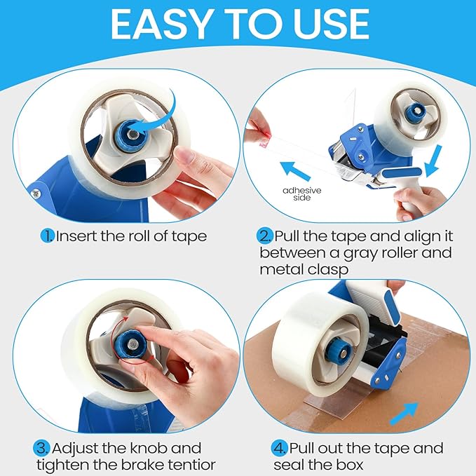 2 Pack Packing Tape Dispenser Gun with 12 Roll Packing Tape 2 Inch Gun 2.7 Mil Heavy Duty Packaging for Shipping, Moving, Carton and Box Sealing(Blue and White)