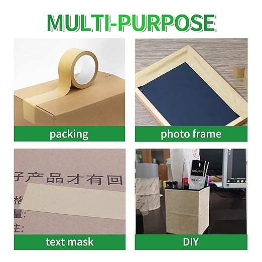 Eco-Friendly Kraft Paper Tape, Biodegradable Kraft Paper Tape, Recyclable Writable Packing Tape, Non-Coated Surface for Masking, Sealing, and Packaging Use, 2inch x 60yards, 36Rolls