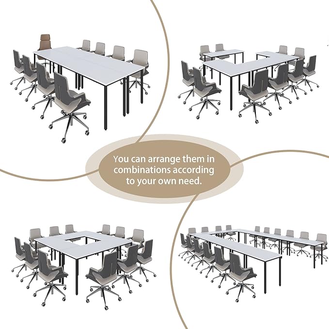 Bonzy Home Conference Tables 8ft Office Computer Desk for Meeting Room Study Writing Printer Podcast Table for 10 People 4PCS 94.4"x47.2"x29.5", White