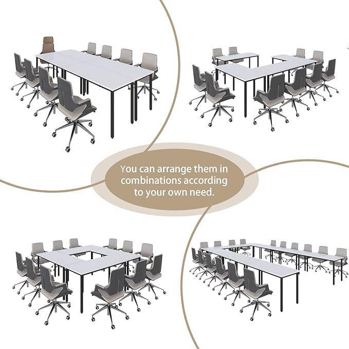 Bonzy Home Conference Tables 9ft Office Computer Desk for Meeting Room Study Writing Printer Podcast Table Save Space Design for 10 People Rustic Modern White 4PCS 110.2"x47.2"x29.5"