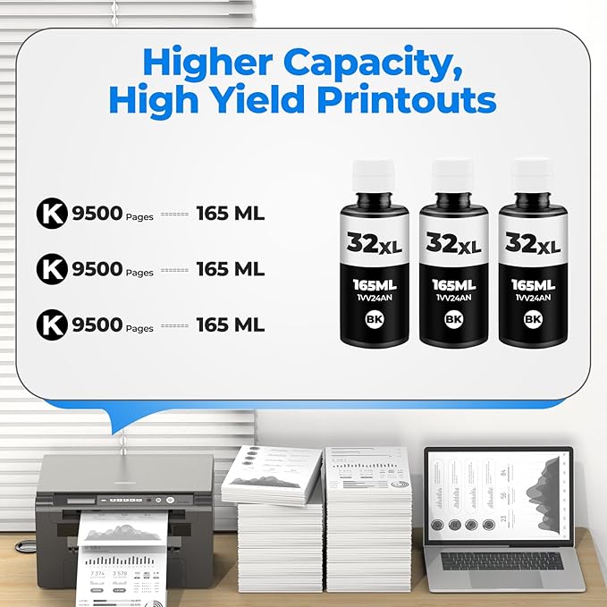 32XL Black Ink Bottle Set, Smart Tank 7602 5101 651 6001 5000 Ink Refill Compatible with HP 32XL Black Ink Bottle Set for Smart Tank 5101 7602 651 5000 5103 6001 7301 7302 7001 5102 7006 7002 Printer