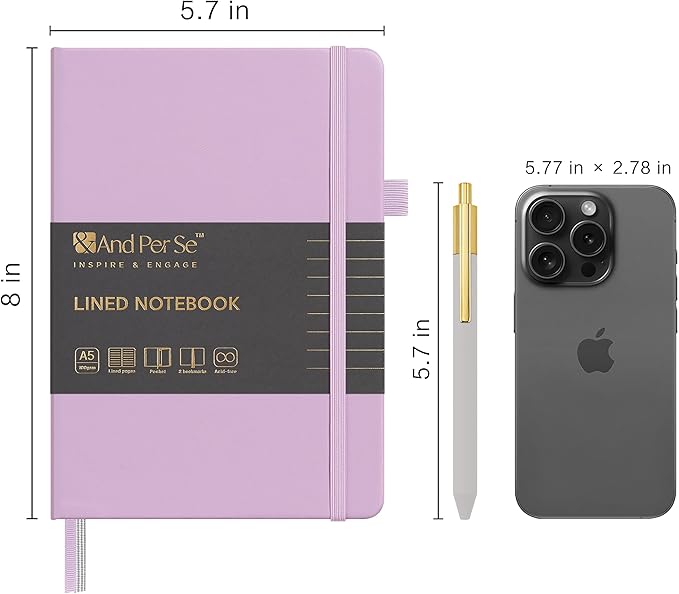 A5 Lined Leather Journal and Pen Set (3 packs), Hardcover Notebook with Pen, 160 Pages 100gsm Thick Ruled Paper for Men Women, for Work, Business, School or Home Writing, 5.7'' x 8'' (Purple)