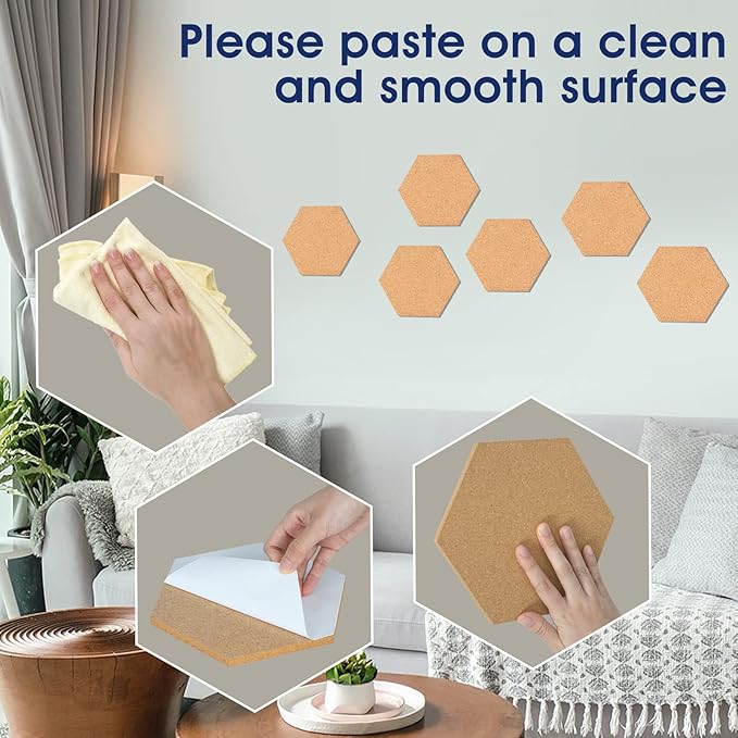 10 Pack Cork Bulletin Board Hexagon - Decorative Display Boards, 1/2" Thick Self-Adhesive Cork Board Tiles for Home Office Decor, School Message Board (10 Pcs)
