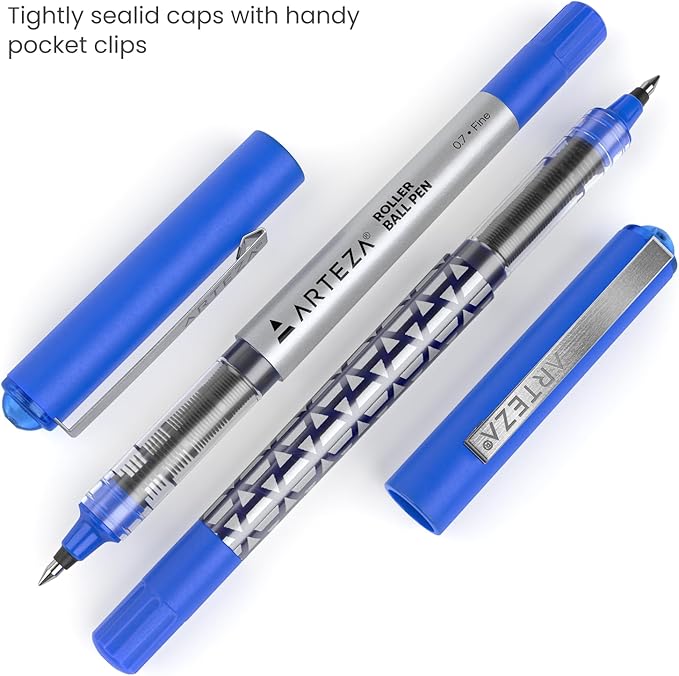 ARTEZA Rollerball Pens, Pack of 20 – Blue Liquid Ink Pens with 0.7 mm Fine Point for Note-Taking, Bullet Journaling, Office & School Writing Tasks