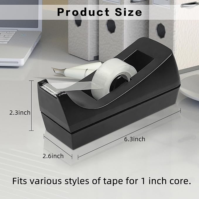10 Pack Desktop Tape Dispenser Bulk Black Tape Roll Dispenser Non Skid Base Desk Tape Holder for Office School Home (Tape Not Included)